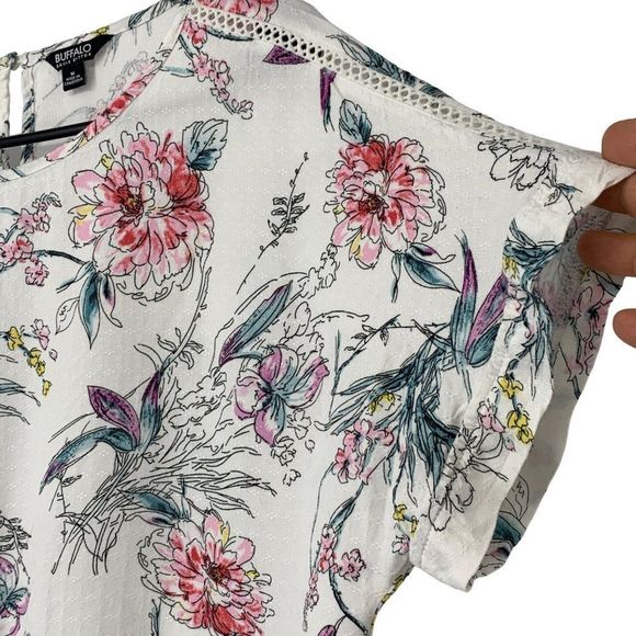 Buffalo David Bitton Sz M Peoni Tie Front Top Short Sleeve Boxy Summer 3067 - Picture 6 of 13